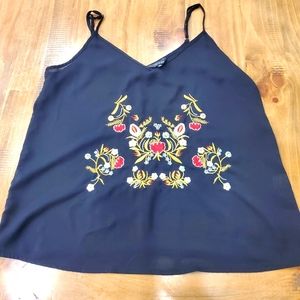 Embroidered black tank